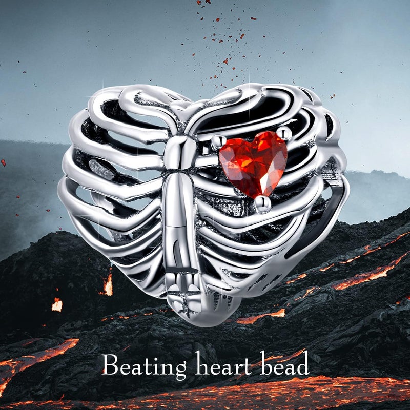 BABAMIA Store Rose Charm Heart Charms for Bracelets 925 Sterling Silver Bead Charm Fits Bracelets and Necklaces Paved with Cubic Zirconia Animal Skull Charm Dainty Halloween Charms Jewelry for Women Girls - Image 5